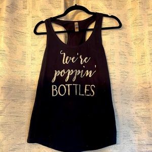 Navy “We’re poppin bottles” celebration tank top